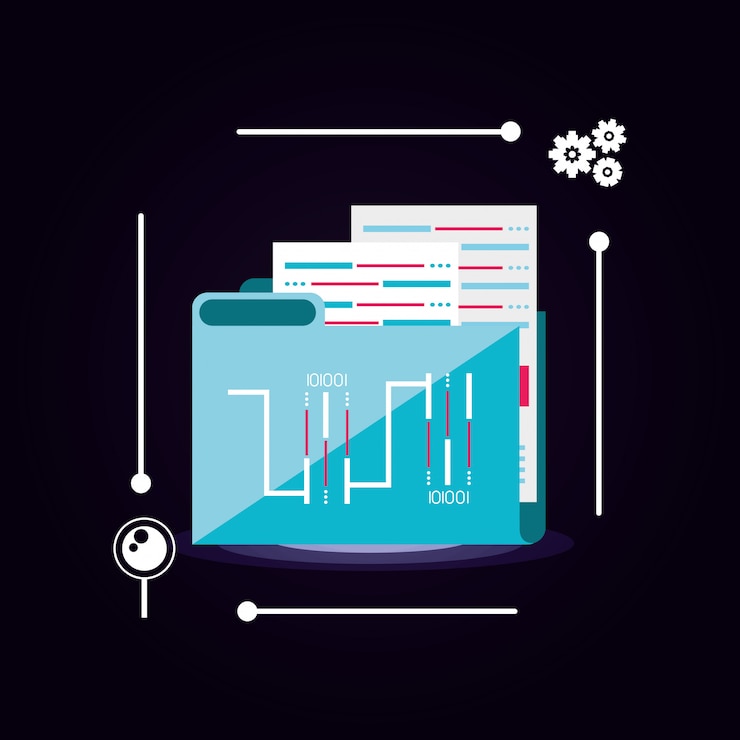 Vector document folder with data center icon