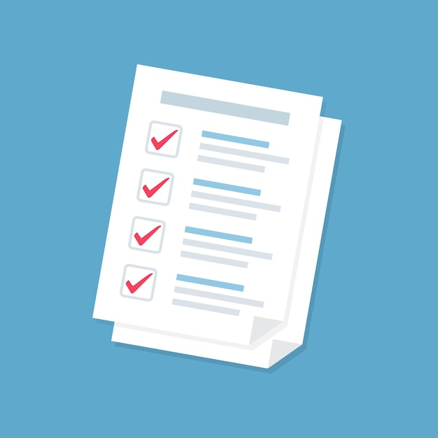 Document form paper sheets pile with checklist in a flat design