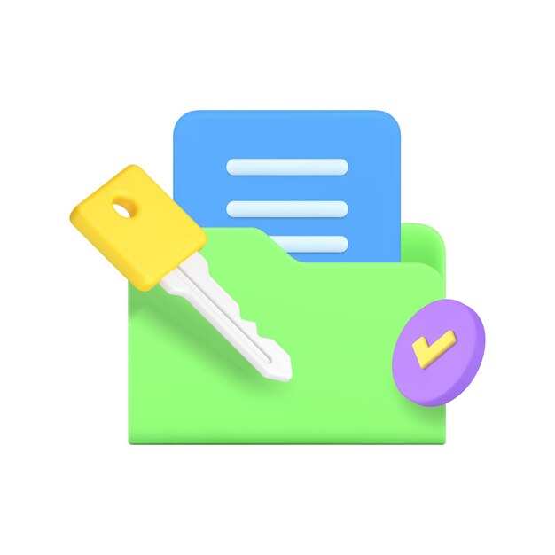 Document gegevens map sleutel takeaway wachtwoord pasbescherming 3d icoon realistische vector