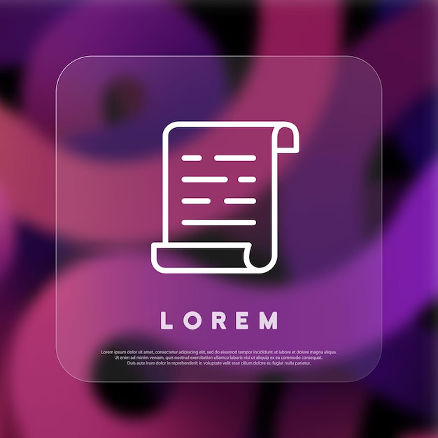 ドキュメントアイコンファイルアイコン契約または証明書Glassmorphismスタイルビジネスおよび広告用のベクトル線アイコン