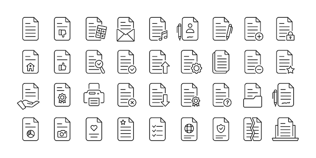 Document icons Document icon set Set of 36 outline icons related to document files message