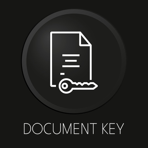 Document key minimal vector line icon on 3D button isolated on black background Premium VectorxAxA