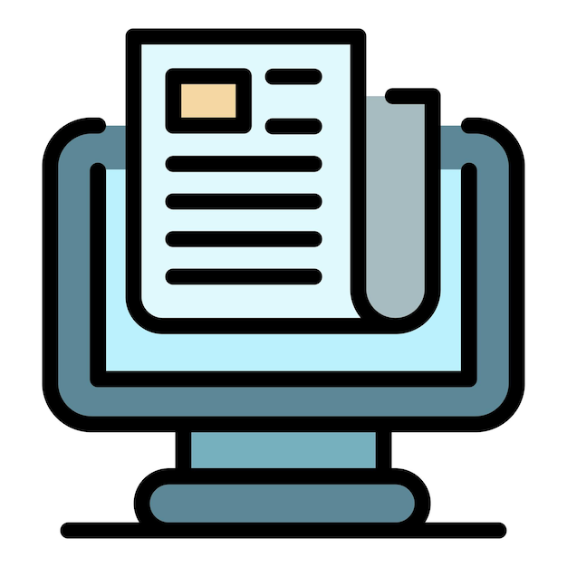Document op het monitorpictogram Outline document op het monitor vectorpictogram kleur vlak geïsoleerd
