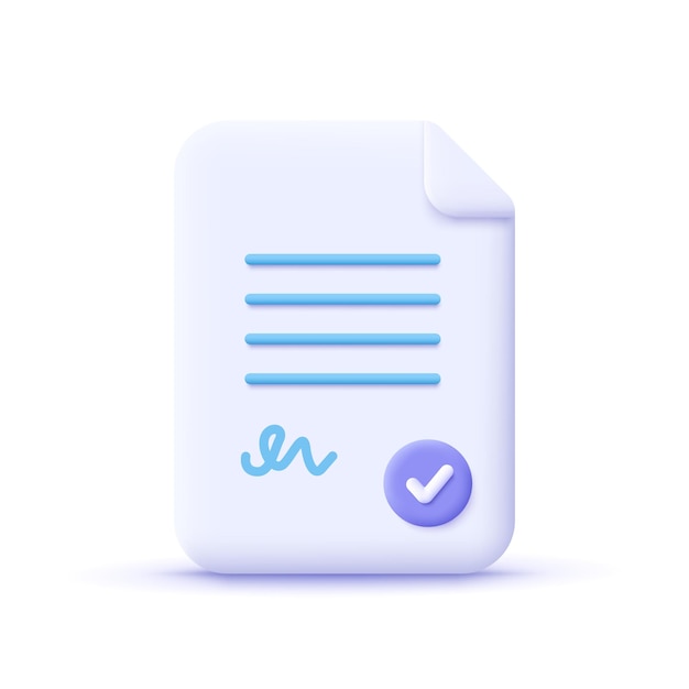 Document paper Contract terms assignment concept 3d vector icon Cartoon minimal style