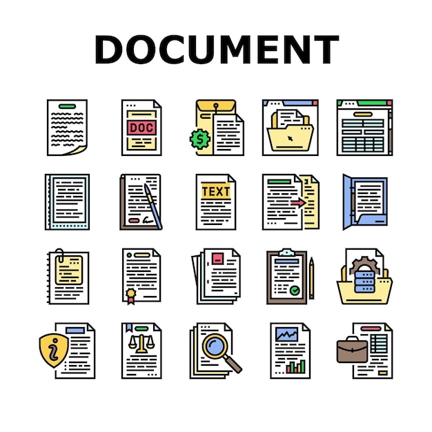 Document papier bestand zakelijke pagina iconen set vector