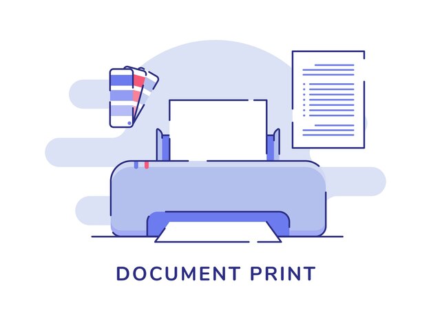 Document print concept printer machine color pallet text paper white isolated background