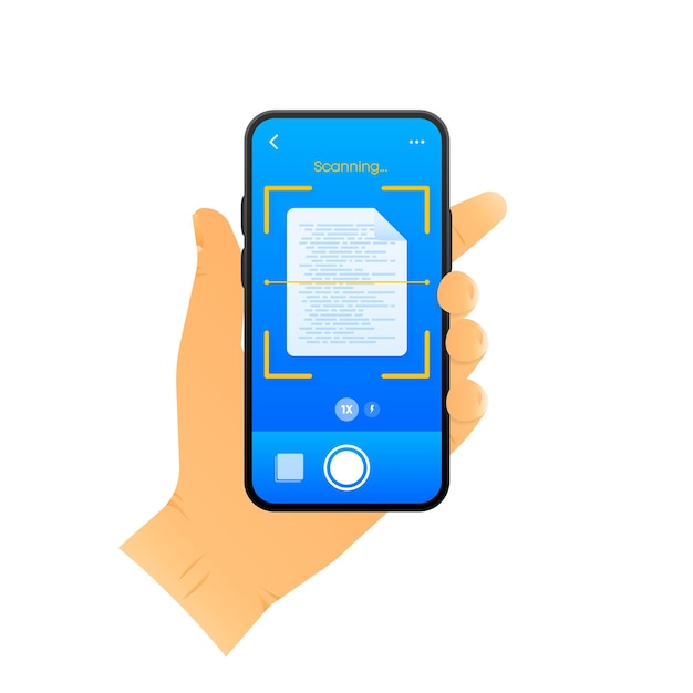 Сканер документов в смартфоне Шаблон интерфейса телефона Цифровой сканер Сканирование текста Мобильное приложение