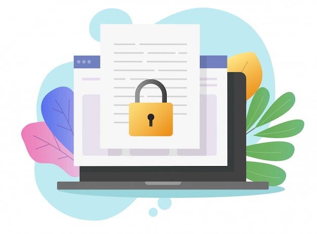 Document secure confidential online access on computer laptop