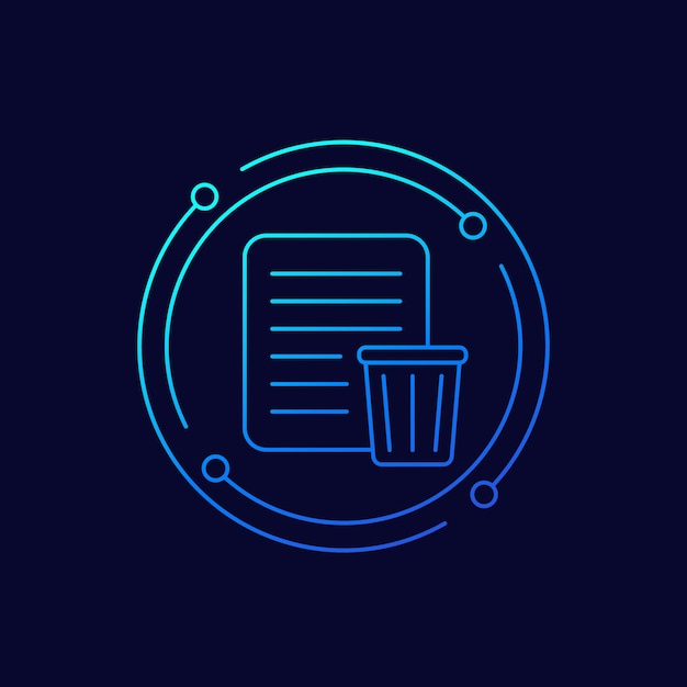 Document and trash bin line vector icon