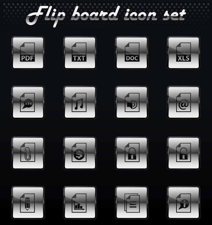 Vector document vector flip mechanical icons for user interface design