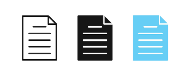 Documentbestandspictogram Papiersymbool Tekstpaginatekens Webkopiesymbolen Contractpictogrammen Zwart blauwe kleur Vector geïsoleerd teken