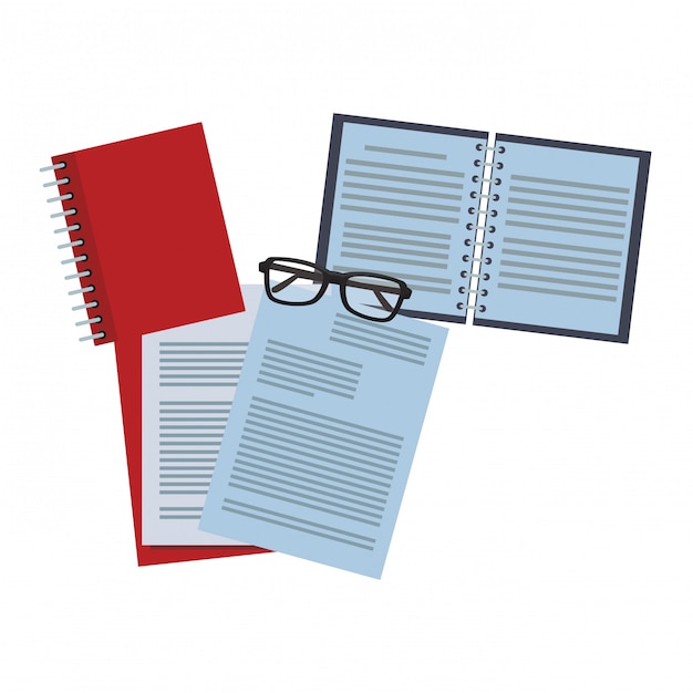 Documenten en laptop met een bril