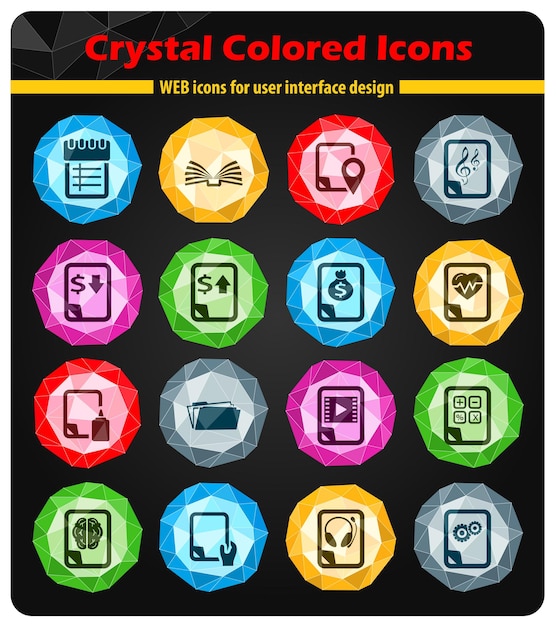 Documents icons on colored buttons crystals