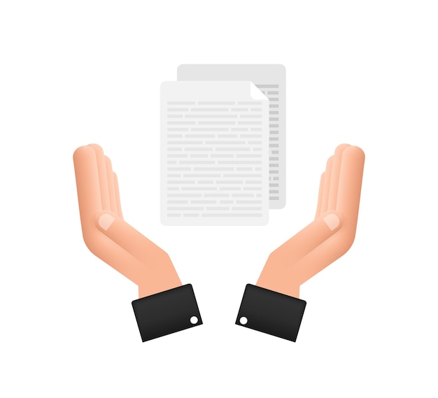 Documents papers in flat style in hands. vector design. business icon. flat design.