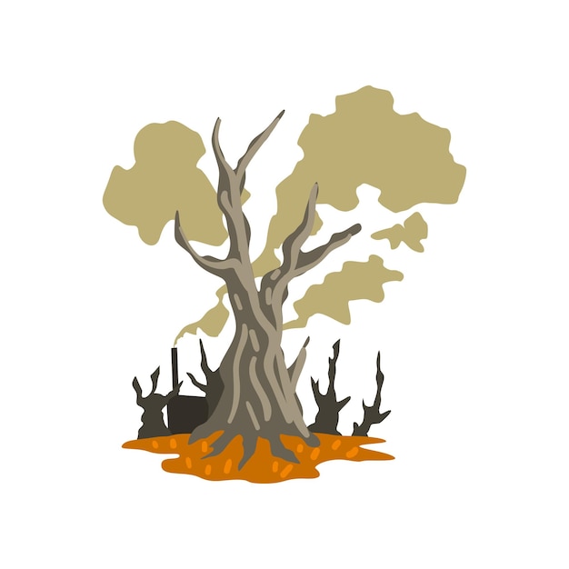 Vector dode bomen en giftig afval dumpen ecologische ramp milieuvervuiling concept vector illustratie geïsoleerd op een witte achtergrond