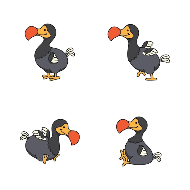 Dodo bird icons set cartoon illustration