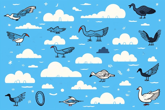 Dodo drawn cloudy sky blue sky icons