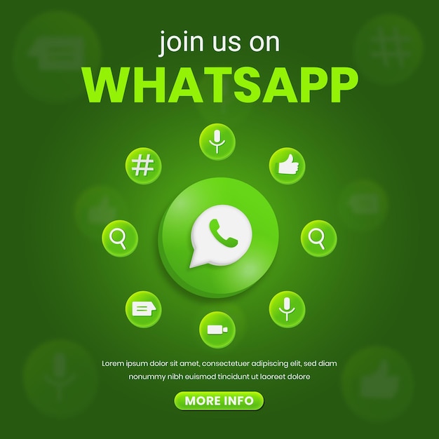 doe mee met whatsapp 3d whatsapp-logo met sociale media-pictogram whatsapp vierkante banner voor instagram