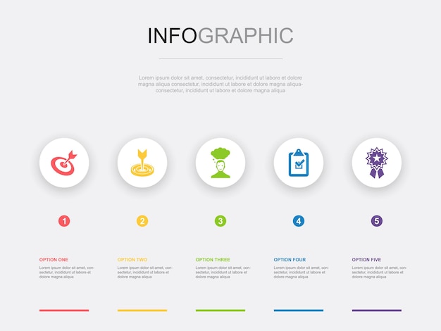Doel doel wens taak award iconen Infographic ontwerpsjabloon Creatief concept met 5 stappen