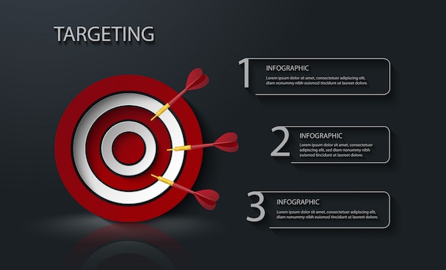 Doel met boompijlen infographic met 3 tekstvakken