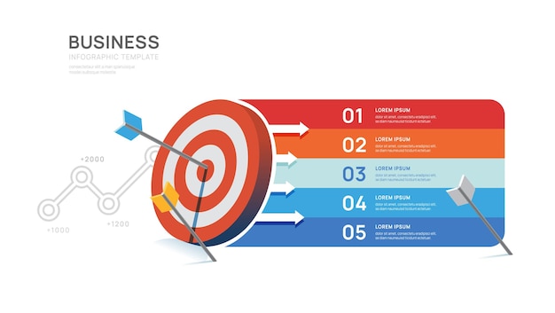 Doel pijl 5 stappen naar het doel infographic sjabloon voor zakelijke presentatie vector infographics