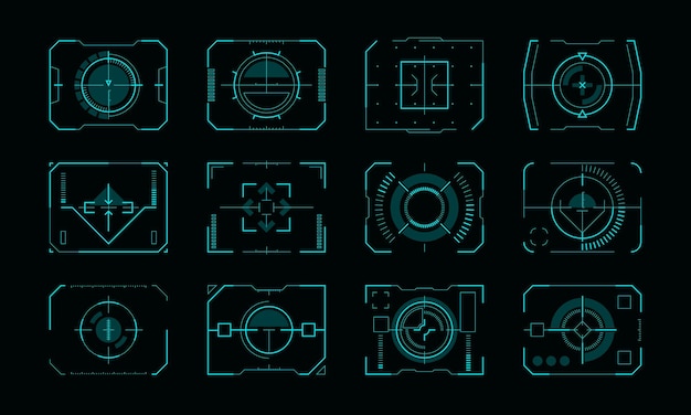 Doelframe hud ui Futuristische richtwijzers met bedieningspaneelranden scifi-schermweergave met vizier voor technologie-interface Vectorset