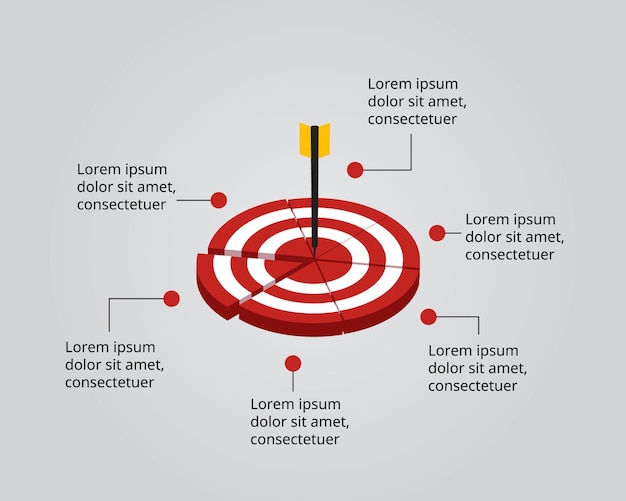 Doelsjabloon voor infographic voor presentatie voor 6 elementen