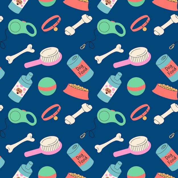 Vector dog accessories seamless pattern. vector illustration for pet shops in flat style.