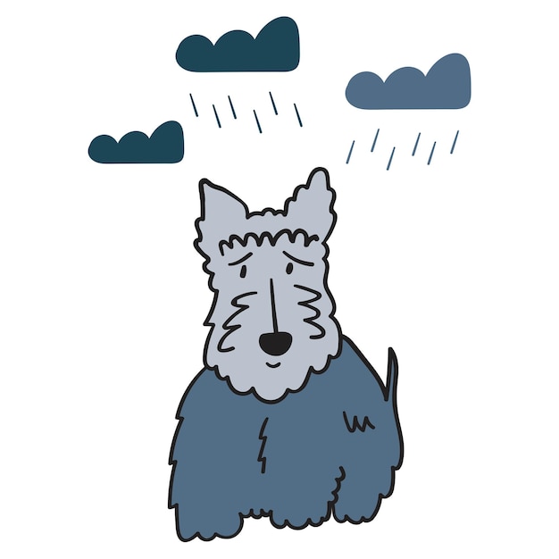 Vector dog alone sadness and loneliness flat design illustration on white background