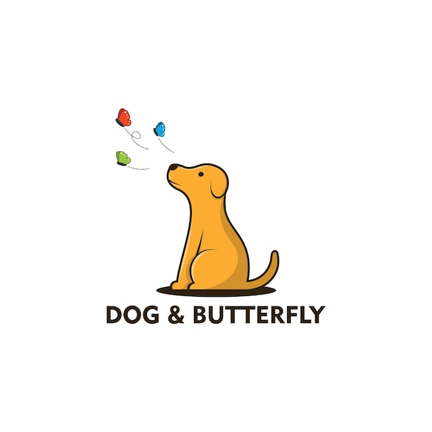 개와 나비 로고 템플릿 디자인