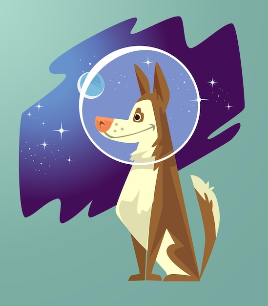 Vector dog astronaut character isolated on turquoise