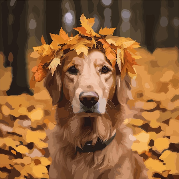 Vector dog autumn vector graphics