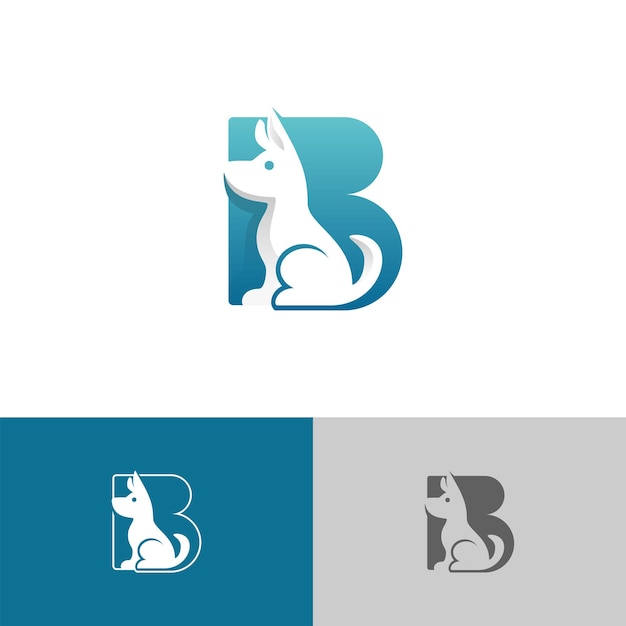 Vector dog and b letter negative space logo