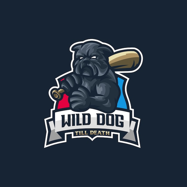 Design del logo del baseball del cane per lo sport