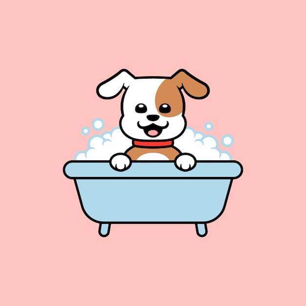 Vector dog bath flat illustration