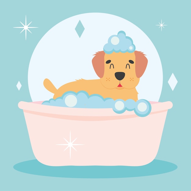 Dog in the bathtub illustration