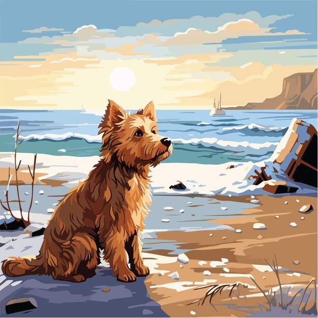 Vector dog on the beach during winter