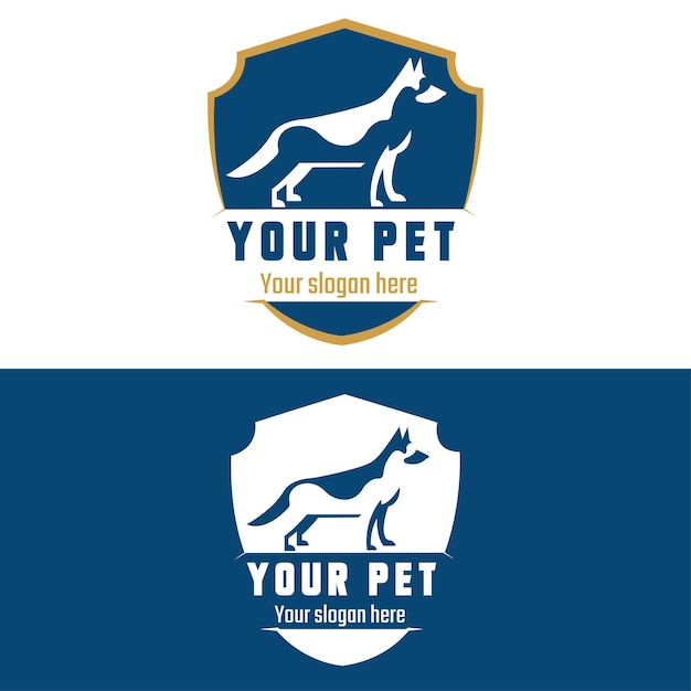 Dog Body Logo Design Veterinary Pet Logo Template Modern design Blauw plat logo vector illustrati