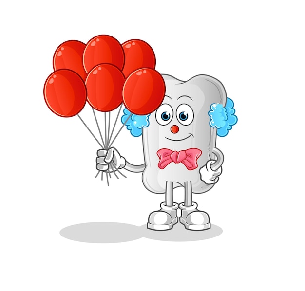 Dog bone clown with balloons vector cartoon characterxA