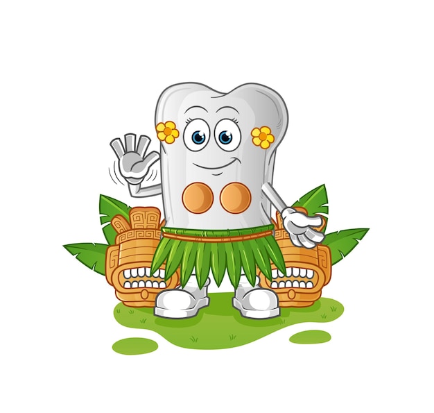 Dog bone hawaiian waving character cartoon mascot vectorxA