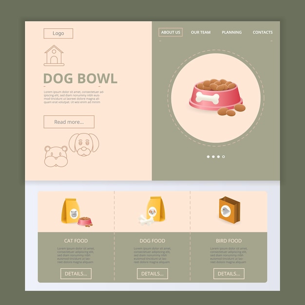 Dog bowl flat landing page website template cat food dog