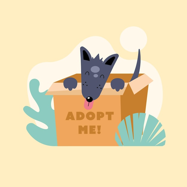 Vector dog in box adoption