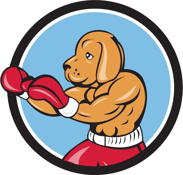 Dog boxer fighting stance circle cartoon