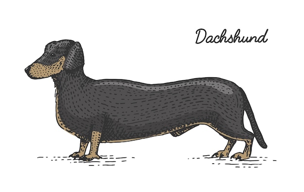 Vettore illustrazione vettoriale disegnata a mano incisa di razza canina in specie vintage in stile xilografia scratchboard