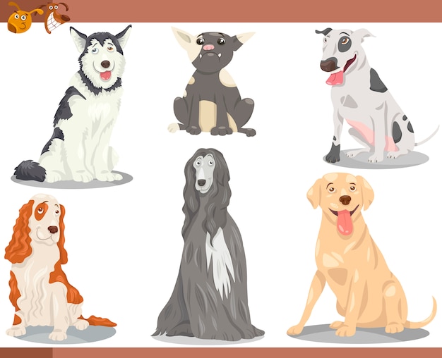 Vector dog breeds cartoon illustration set