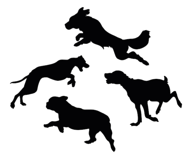 Dog breeds isolated vector silhouettes