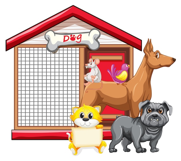 Vector dog cage with animal group cartoon isolated