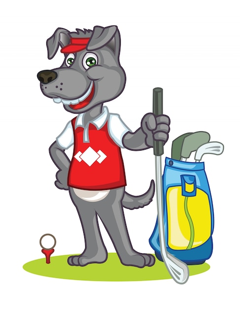 Vector dog cartoon character playing golf