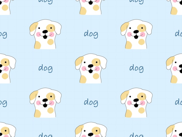青い背景の犬の漫画のキャラクターのシームレスなパターン