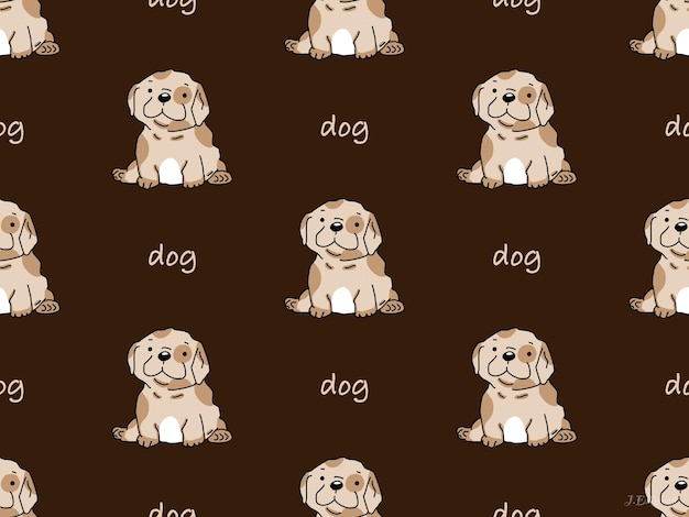 Dog cartoon character seamless pattern on brown background